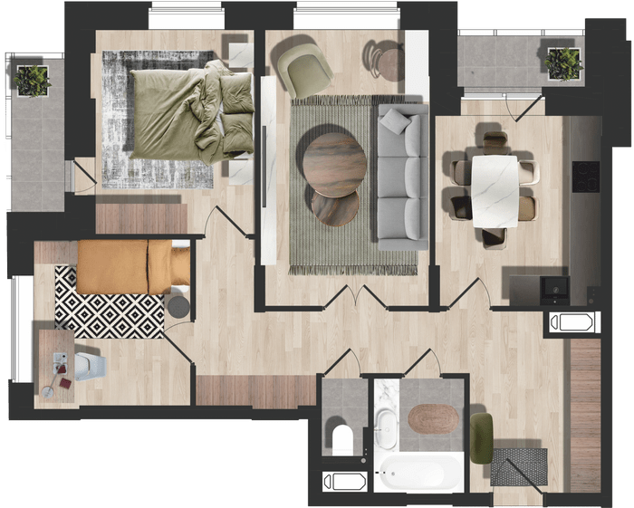 Квартира 3-комнатная - Визуализация квартиры